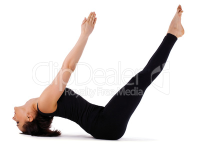 Young woman training yoga - fish pose isolated