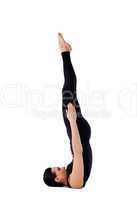 Beauty woman doing yoga - stand on head isolated