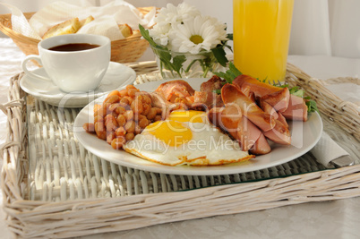 Breakfast with scrambled eggs and bacon