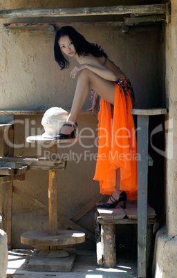 Asian woman in ancient city