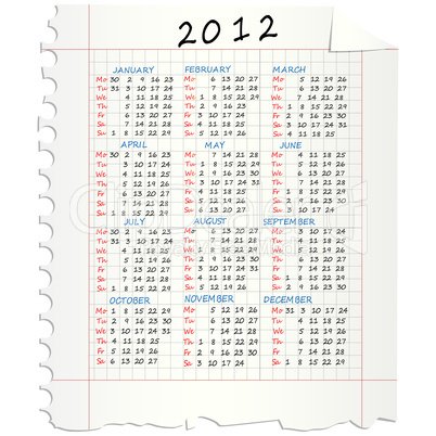 2012 Calendar on paper