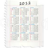 2012 Calendar on paper