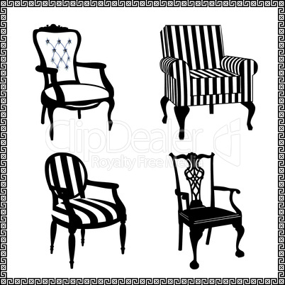 Set of antique chairs silhouettes