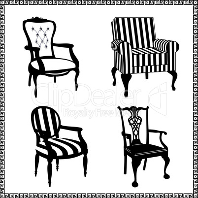 Set of antique chairs silhouettes