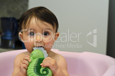 1 Year Old Baby Girl Making Bath