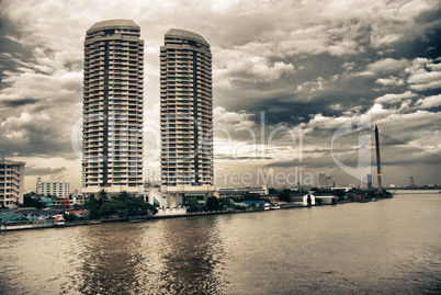 Buildings over Chao Phraya in Bangkok