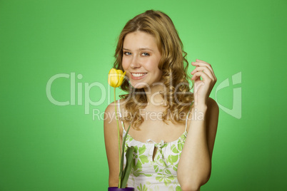 Happy Young Woman Hugging Flower