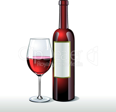 Bottle of red wine with a glass