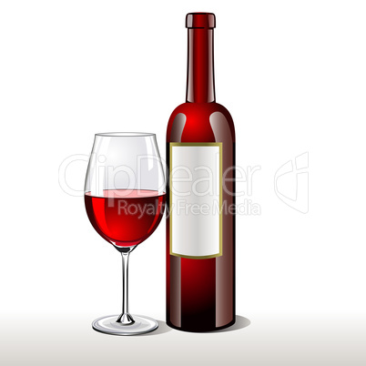 Bottle of red wine with a glass