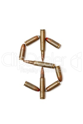 Dollar symbol made of cartridges isolated