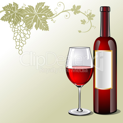 Glass of red wine with bottle and grapes