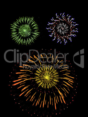 Brightly Colorful Fireworks and Salute- vector isolated on black background