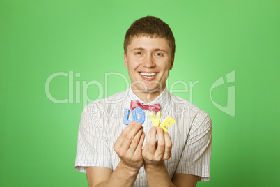 Close-up lover man holding the letter "love"