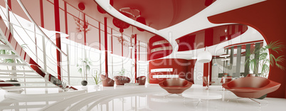 Modern interior of apartment panorama 3d render