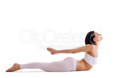 woman exercise bend yoga - cobra pose isolated