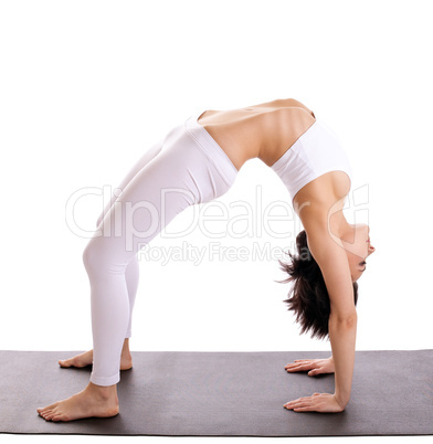 woman in yoga asana - bridge pose isolated