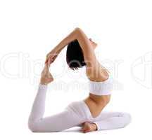 Yong woman exercise yoga pose - pigeon isolated