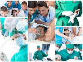Collage of surgeons during a surgery