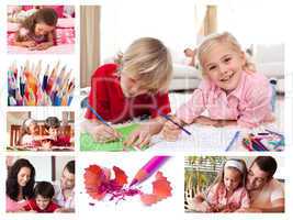 Collage of children coloring