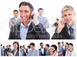 Collage of business people using mobil phones