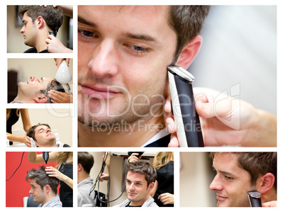 Collage of a young man at the hairdresser