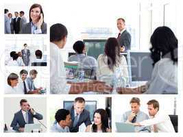Collage of business people using technology