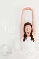 Beautiful red-haired female stretching in her bed