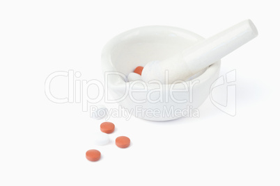 Mortar and pestle with pills