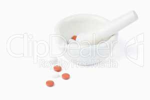 Mortar and pestle with pills