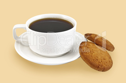 White cup with coffee and biscuits