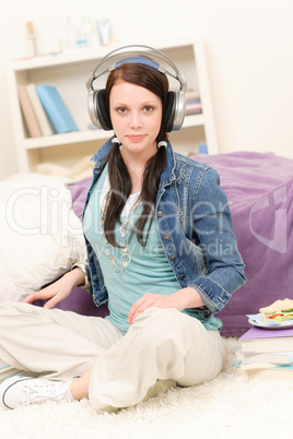 Young happy student relax listen to music