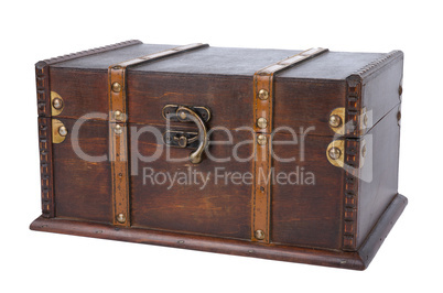 Closed antique wooden trunk