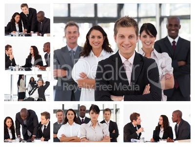 Collage of young businesspeople in different situations