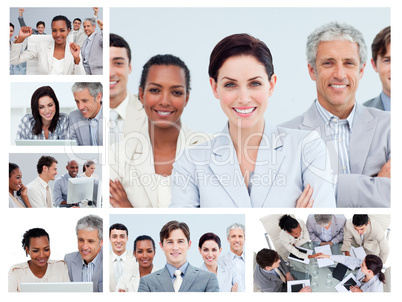 Collage of middle-aged businesspeople in different situations