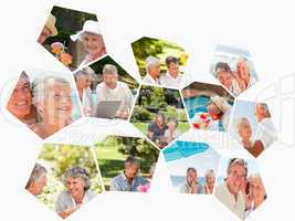 Collage of different elderly couples spending time together