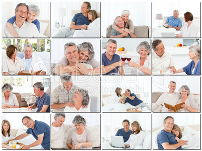 Collage of elderly couples hugging and relaxing