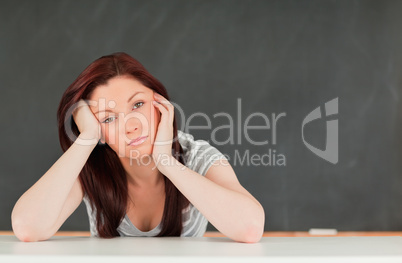 Tired student in a classroom