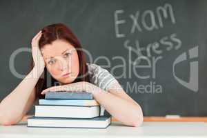 Young student stressed by her examinations