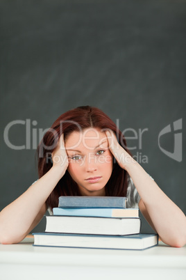 Stressed student in a classroom