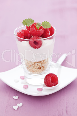 Dessert mit Himbeeren und Minze / dessert with raspberries and m