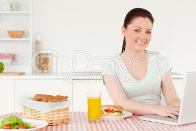 Beautiful  woman relaxing on her laptop