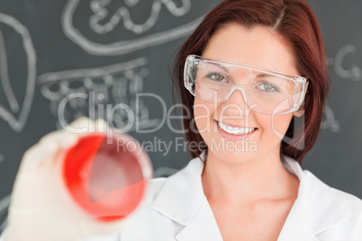 Close up of a gorgeous scientist looking at a petri dish