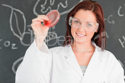 Cute scientist holding a petri dish