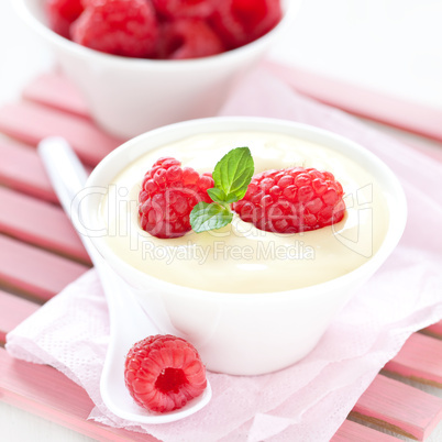 Vanillepudding mit Himbeeren / vanilla pudding with raspberries
