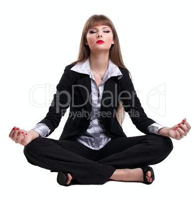 Yong business woman sit in yoga pose