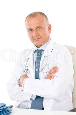 Mature doctor male with stethoscope professional