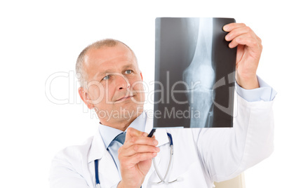 Mature senior doctor male hold x-ray