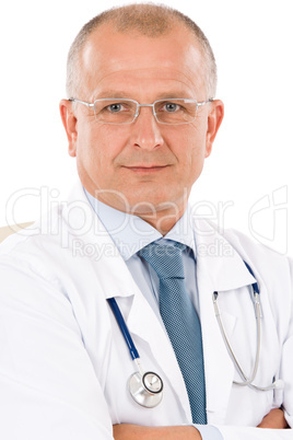 Mature doctor male with stethoscope professional