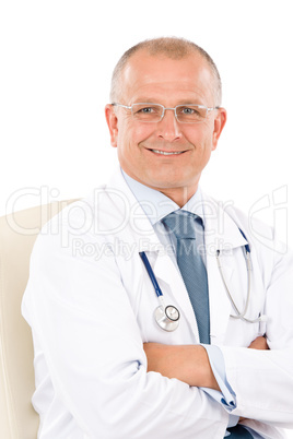 Mature doctor male with stethoscope professional