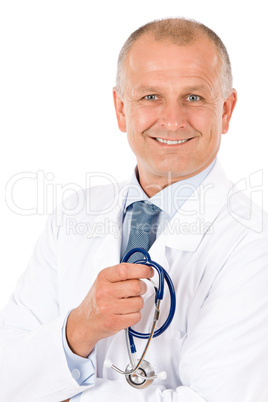 Mature doctor male with stethoscope professional